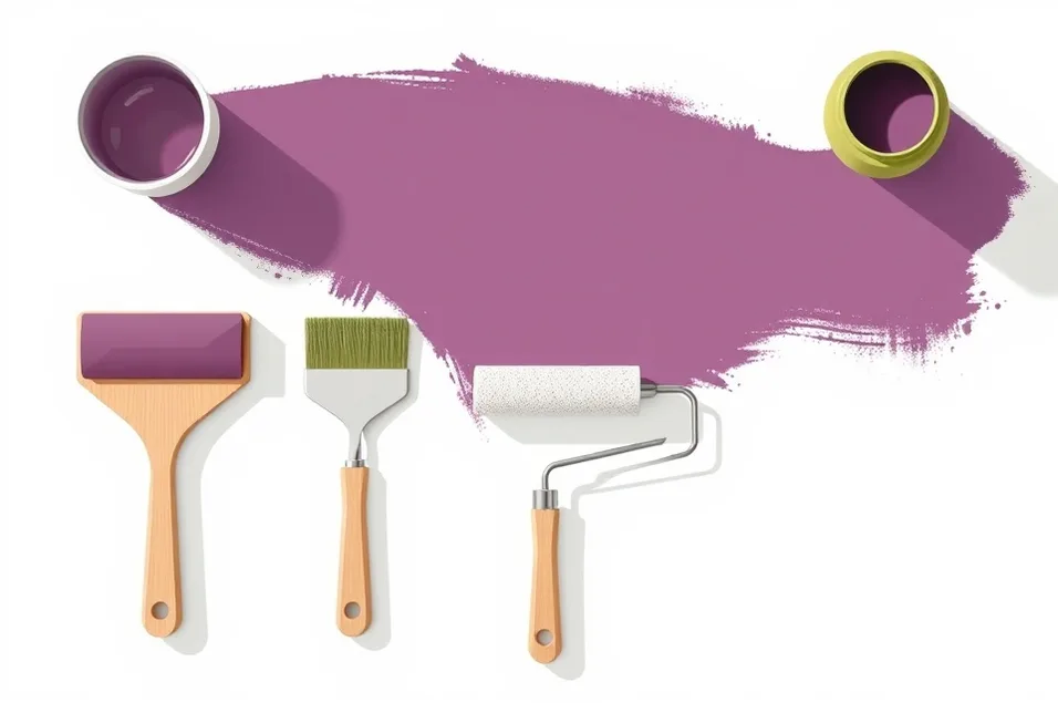 Outils de peinture disposés dans l'ordre des étapes du chantier