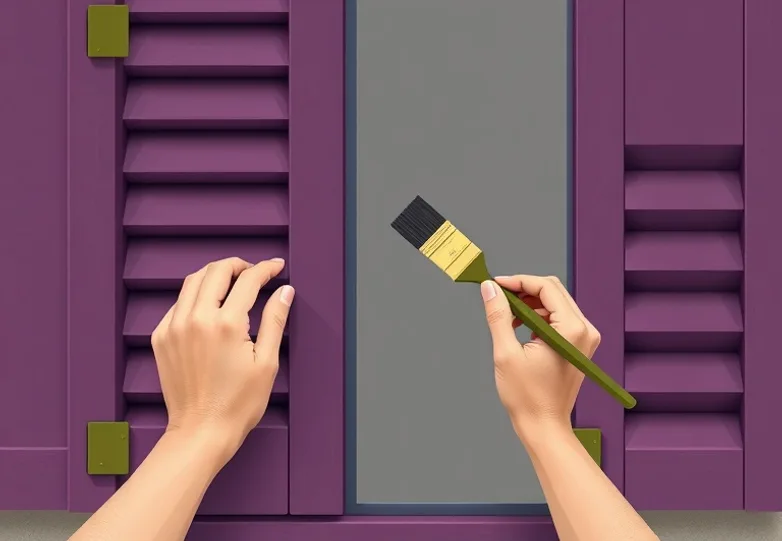 Mise en peinture au pinceau de volets et d'encadrements en bois